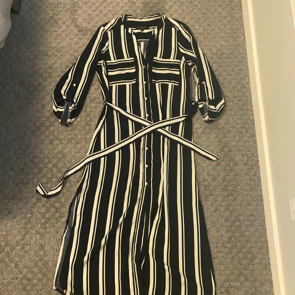 Express navy blue & white button down dress